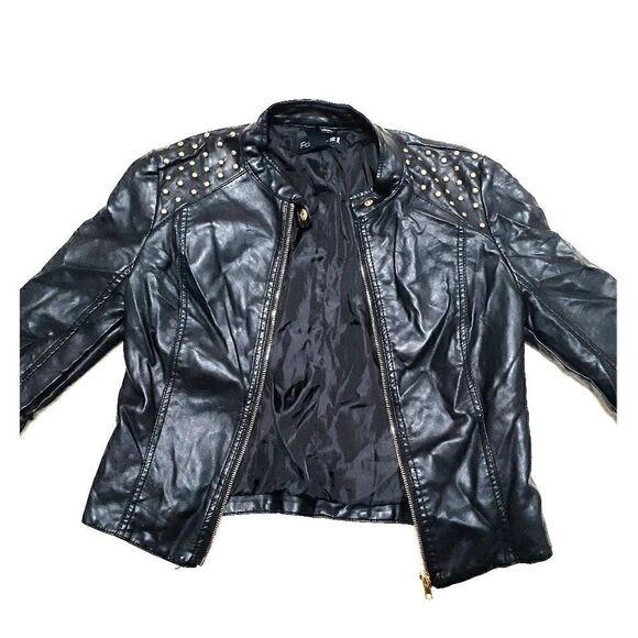 Forever 21 Black Faux Leather Studded Jacket - Picture 1 of 7